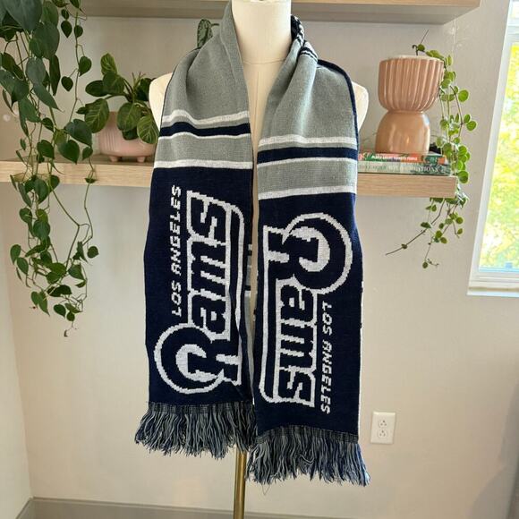 Los Angeles Rams NFL Team Logo Knit Scarf Reversible Unisex Blue Gray - Picture 1 of 5